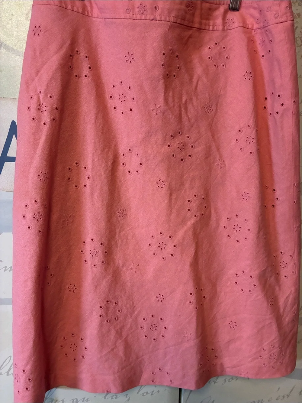 Norton McNaughon Eyelet A-Line Linen Skirt Sz8 Vintage